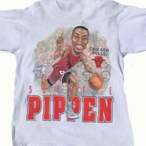Retro Scottie Pippen Caricature White T-Shirt, Scottie Pippen Chicago Bulls